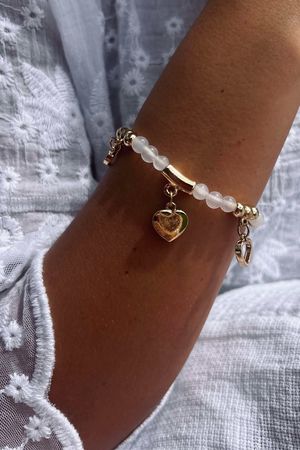Laundry B Free Spirit Stretch Stacker Bracelet Moon Stone Open Hearts Gold